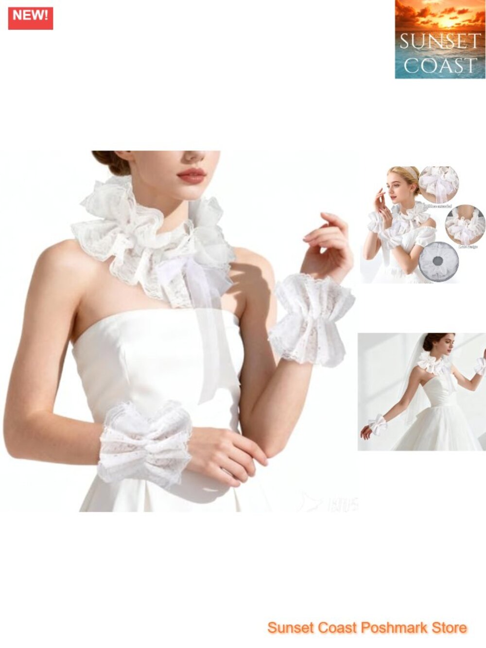 Lace Neck Ruffle Collar & Wrist Cuffs Set Victorian Renaissance Costume